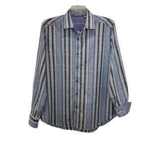 Robert Graham Drakeswood Striped Abstract Pattern Button Down Shirt Mens Large